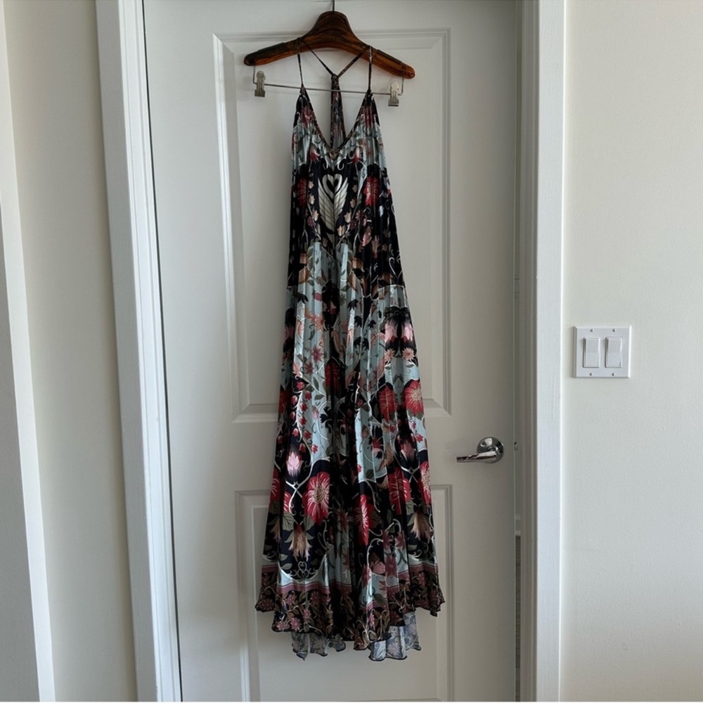 Farm Rio Blue Flowing Beauty Pleated Sleeveless Midi Dress - Picture 4 of 9